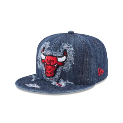 Blue Chicago Bulls Hat - New Era NBA Destructed Denim 59FIFTY Fitted Caps USA2038471